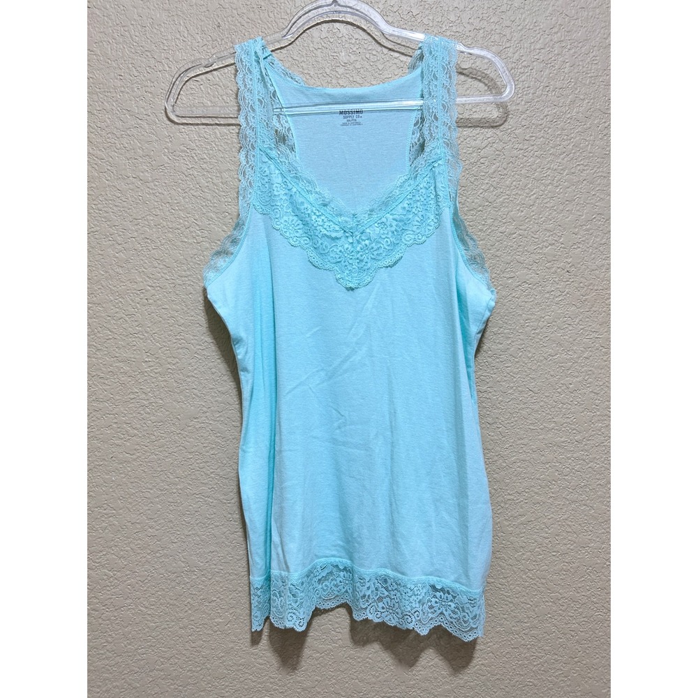 Mossimo XXL Lace Trim Racerback Tank Top Aqua Blue Y2K Coquette Camisole
